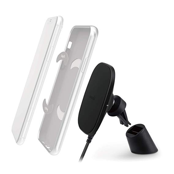 Moshi SnapTo Magnetic Car Mount Wireless Charging, Fast Wireless Charging up to 10 W, Qi-Certified, Need to use Other USB A/C Charger,Dash & Air Vent, Only Compatible with Moshi Cases