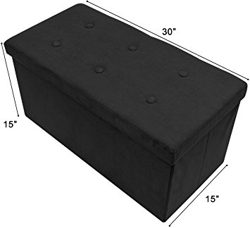 Sorbus Storage Ottoman Bench – Collapsible/Folding Bench Chest with Cover – Perfect Toy and Shoe Chest, Hope Chest, Pouffe Ottoman, Seat, Foot Rest, – Contemporary Faux Suede (Small, Black)