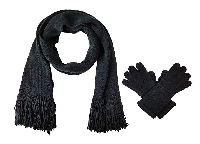 Bruceriver Women's Knit Scarf & Glove Set Touchscreen Function Cashmere Feel Cable Design