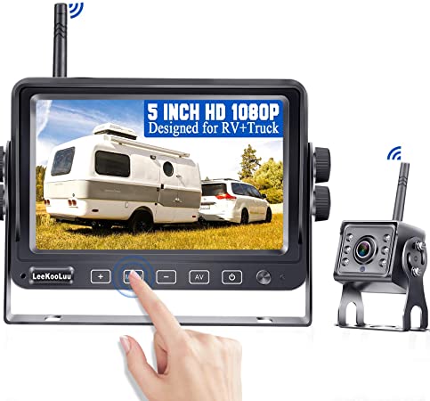 RV Backup Camera Wireless with 5 Inch HD 1080P Touch Key Monitor,Support 2 Wireless Rear View Cameras Compatible with Furrion Pre-Wired RVs,Trailers,Campers,No Signal Delay LeeKooLuu LK4