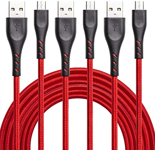 Micro USB Cable, 【3Pack 3M】Nylon Braided USB Micro Charging Cable Fast Charger Cable Lead for Samsung S6 S7 Edge,Tab 4,Moto E4 G5S Plus,Sony Xperia Z3 Z5,Kindle HD,PS4,Xbox,Huawei Honor 7X