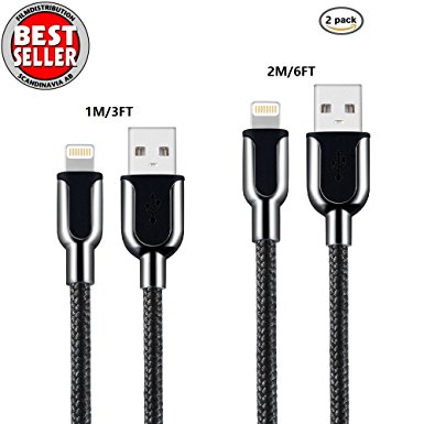 IPhone Charger , 2Pack (1M/2M) Nylon Braided 8 Pin Lightning Cable, IPhone Charger Cord used for IPhone 7/7 Plus,IPhone 6/6S/6 Plus/6S Plus, IPhone 5/5S/5C/SE, IPad Mini 2 3 4 Air IPod IOS10 and More (BLACK PACKED-2)