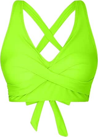 Women Lace Up Swimwear Tops Twist Front Full Coverage Bikini Top Push Up Crisscross Crop Top Tie Back Bathing Suit