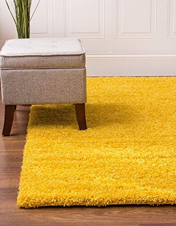 BRAVICH RugMasters Yellow Mustard Large Rug 5cm Thick Shag Pile Soft Shaggy Area Rugs Modern Carpet Living Room Bedroom Mats 120x170cm (4'x5'6)