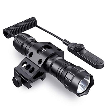 CISNO Portable Tactical LED Flashlight with Remote Pressure Switch and Offset Mount, Waterproof Torch for Hunting Hiking Camping- Battery Not Included