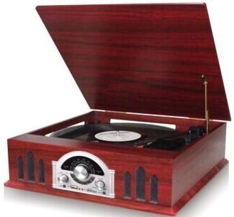 TechPlay TCP2916 WD, 3 speed turntable, AUX in, USB/SD MP3 Encoding and playback , Retro style classic analog radio, RCA line out, Auto stop, Cherry Wood Color
