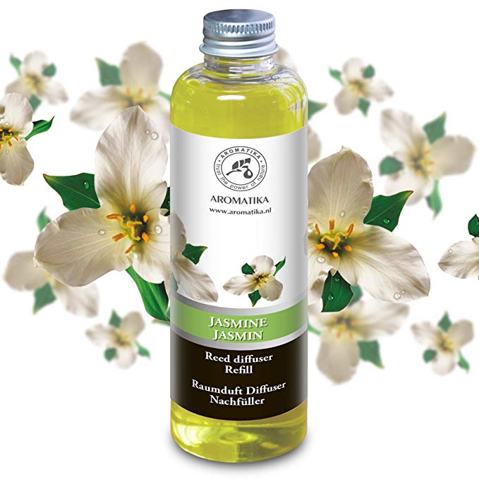 Jasmine Diffuser Refill, Natural Essential Jasmine Oil 6.8oz 200ml - Intensive - Fresh & Long Lasting Fragrance - Scented Reed Diffuser - 0% Alcohol - Best for Aromatherapy - Great Room Air Fresheners