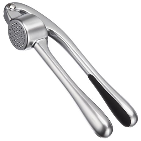 Qlty First Stainless Steel Professional Garlic Press, Crusher with Soft Touch Handle - Includes a Garlic Recipe Ebook