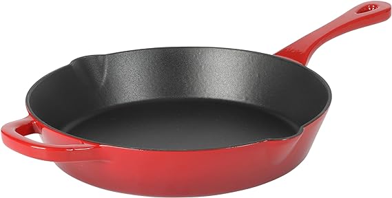 Crock Pot 12 Inch Enamel Cast Iron Skillet - Gradient Red