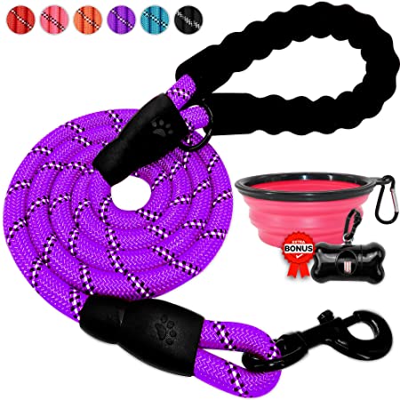 BARKBAY Dog leashes for Large Dogs Rope Leash Heavy Duty Dog Leash with Comfortable Padded Handle and Highly Reflective Threads 5 FT for Small Medium Large Dogs