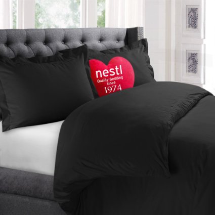 Nestl Bedding Duvet Cover, Protects and Covers your Comforter / Duvet Insert, Luxury 100% Super Soft Microfiber, King Size, Color Black, 3 Piece Duvet Cover Set Includes 2 Pillow Shams