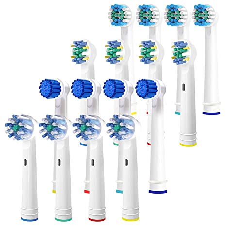 Replacement Brush Heads for Oral B Electric Toothbrush- 16 FAMILY Pk of Assorted Brushes Compatible W/Oralb- 4 Cross, 4 Floss, 4 Precision & 4 Sensitive Fits Braun Pro 1000, Triumph, Kids   More!
