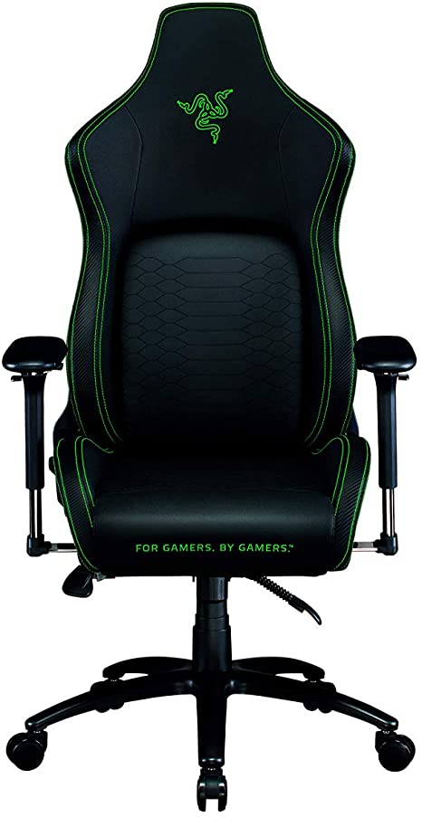 Razer Iskur - Premium Gaming Chair with Integrated Lumbar Support (Desk Chair / Office Chair, Multi-layer Synthetic Leather, Foam Padding, Head Pad, Height Adjustable) Black - Green