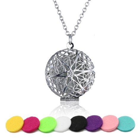 HOTOR Durable Essential Oils Diffuser Locket Necklace With Alloy Based Chain and Pendant - Three Refilled and Washable Pads Included with Gift Box (Pink Black & White)