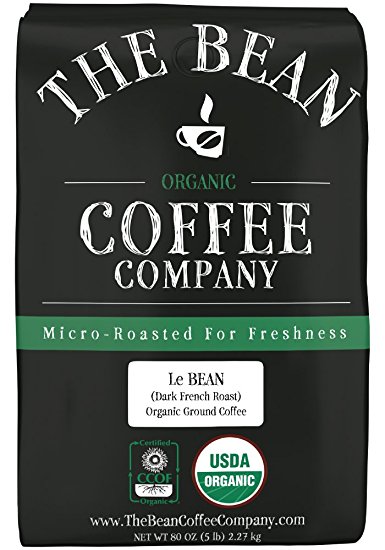The Bean Coffee Company, Le Bean (Dark French Roast) Organic Ground Coffee, 5-Pound Bags
