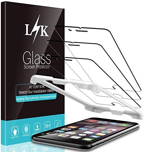 [3 Pack] L K Screen Protector for iPhone 6 / iPhone 6S / iPhone 7 / iPhone 8, [Frame-Installation] Tempered-Glass 9H Hardness, Lifetime Replacement Warranty