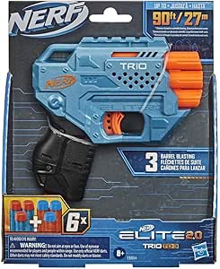 Nerf Elite 2.0, Blaster Trio SD-3, Inclut 6 Fléchettes Officielles Nerf, 3 Canons, Rail Tactique pour Personnaliser Son Blaster