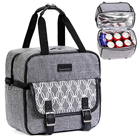 Lunch Bag Double Layer Leakproof Insulated Lunch Box AmHoo Waterproof Linen Polyester Thermal Lunch Cooler Tote Bag with Strongest YKK Zipper for Women/Men/Kids