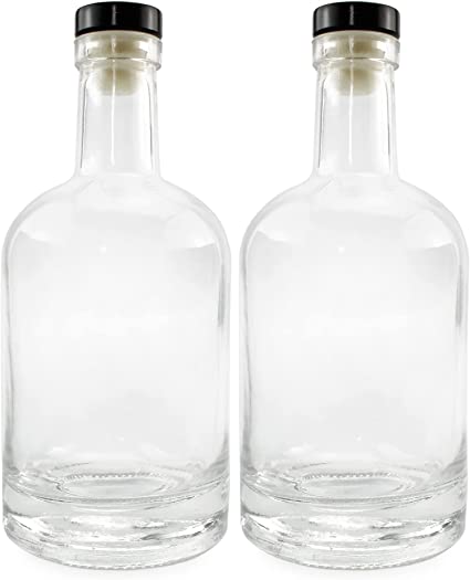 12-Ounce Liquor Bottles (2-Pack); Clear Glass Bottles w/T-Top Synthetic Corks