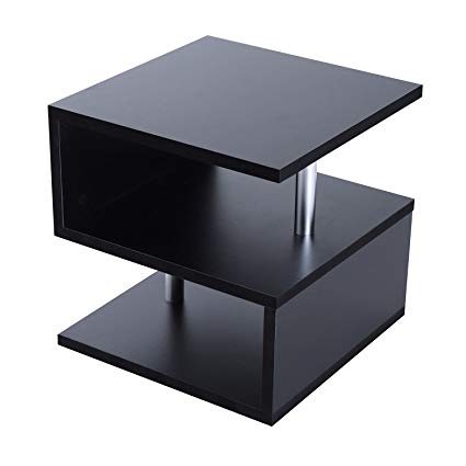 HomCom Modern Contemporary Multi Level S-Shaped End Table (Black)