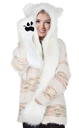 Verabella Animal Hood Hat Scarf Mitten Gloves 3-in-1 Multifunction Furry Hoodie