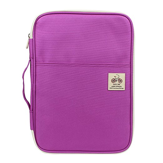 NIUTOP A4 Document Bags Portfolio Organizer Waterproof Travel Pouch Zippered Case for Ipads, Notebooks, Pens, Documents (Purple)