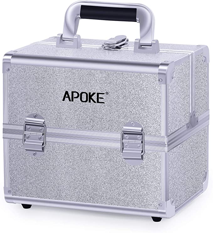 APOKE Makeup Train Case, Portable Travel Cosmetic Train Case with 4-Tier Trays and Carrying Handle, Professional Makeup Storage Organizer Box for Ladies and Girls for Ladies and Girls