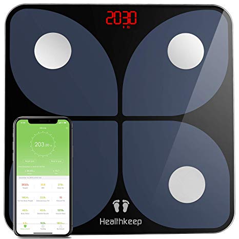Body Weight Scale, Bluetooth Digital BMI Bathroom Scale Smart Wireless Fat Weighing Scale Body Composition Analyzer 396 lbs Black by Healthkeep