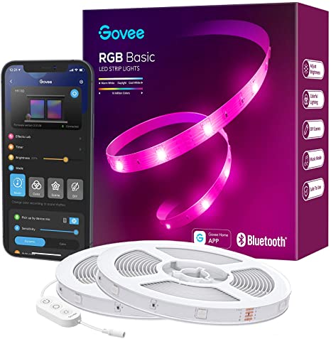 Govee RGB LED Strip Lights, 65.6ft Bluetooth LED Lights Work with App Control, Control Box, Bright 5050 LEDs, 64 Scenes and Music Sync Lights for Bedroom, Room, Kitchen, Party, 2 Rolls of 32.8ft