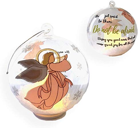 BANBERRY DESIGNS Angel Ornament - Light Up Glass Ball Ornament with Glitter Snow - Angel Design with The Saying The Angel Said to Them - Religious Ornament