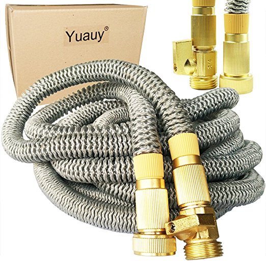 Yuauy 100FT Expanding Hose Premium Quality Strongest Expandable Garden Hose on the Earth Solid Brass Ends Double Latex Core Extra Strength Fabric New Design