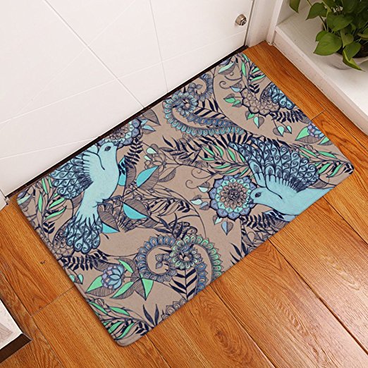 YJ Bear Thin Blue Bird Print Indoor Rectangle Doormat Entry Mat Floor Mat Home Decor Carpet Kitchen Floor Runner Blue 20" X 31.5"