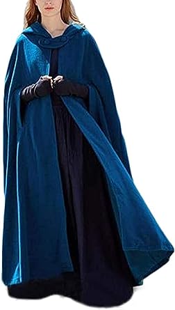 Women's Gothic Hooded Open Front Poncho Real Cloak Renaissance Witch Cape Outerwear