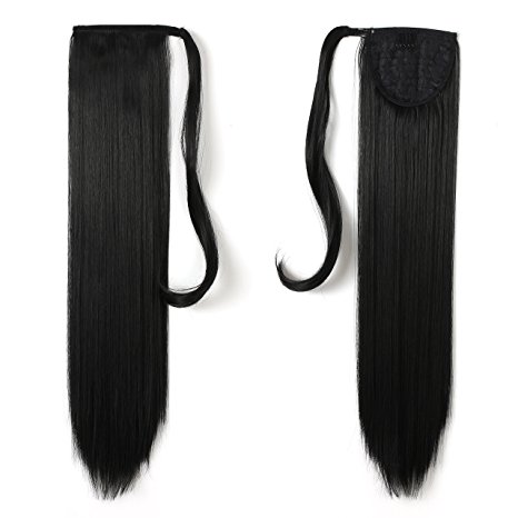 OneDor 24" Straight Wrap Around Ponytail Extension for Woman Synthetic Hair 120g-130g (1B# Off Black)