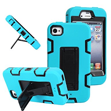 iPhone 4s case, iPhone 4 case, MagicSky Robot Series Hybrid Armored Case with Kickstand for Apple iPhone 4/4S - 1 Pack - Retail Packaging - Black/Blue