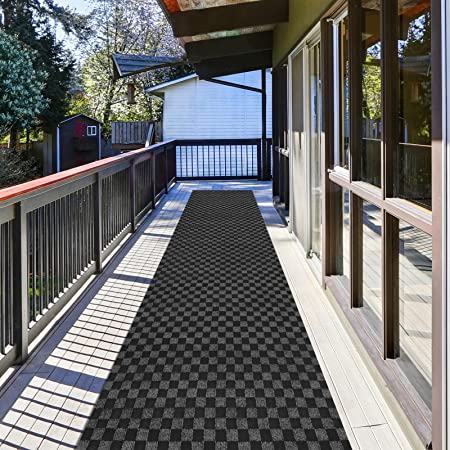 ZGR Runner Rug 2 ft x 16 ft Carpet Runners, Indoor/Outdoor Hallway Kitchen Entryway Bedroom Area Rugs with Natural Non-Slip Rubber Backing, Garage mat, Checkered Black, Custom
