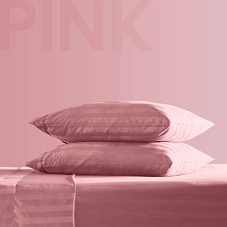 SLEEP ZONE Striped Bed Sheet Sets 120gsm Luxury Microfiber Temperature Regulation Sheets Soft Wrinkle Free Fade Resistant Easy Care (Pink, Queen)