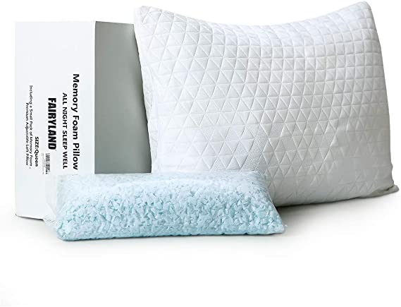FAIRYLAND Shredded Memory Foam Bed Pillow for Sleeping Adjustable, with Removable Cooling Bamboo Derived Rayon Zipperd Cover, CertiPUR-US Certified (King,1 Pack)