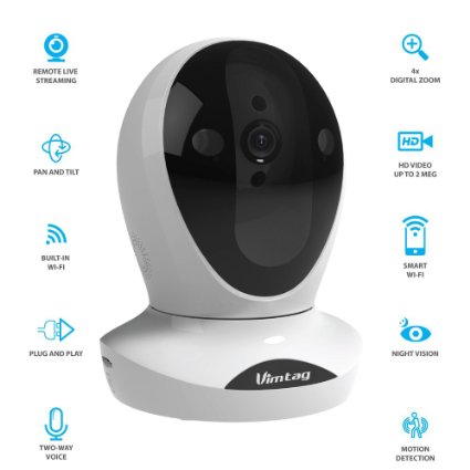 Vimtag® P1 Premium IP Wireless Network Security Camera, Plug/Play, Pan/Tilt with Two-Way Audio and Night Vision