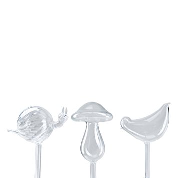 3-Pack Plant Self Watering Globes Automatic Hand-blown Glass Watering Bulbs Mini Decorative Design,Bird,Mushroom,Snail
