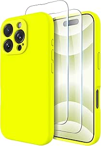 OTOFLY Compatible with iPhone 16 Pro Case, Compatible with MagSafe, Shockproof Magnetic Silicone Case for iPhone 16 Pro,[Military Grade Protection] [2 Pack Screen Protectors], Fluorescent Yellow