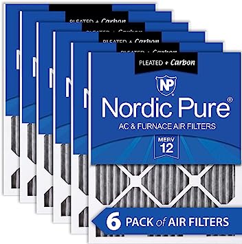 Nordic Pure 16x25x1PM12C-6 Pleated MERV 12 Plus Carbon AC Furnace Filters (6 Pack), 16x25x1"