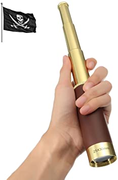 NewDoar 25x30 Zoomable Monocular Vintage Pirate Telescope - Waterproof Aluminum Alloy Brass Adjustable Optics Telescope for Travel Navigation Sailing Voyage View Watching Games
