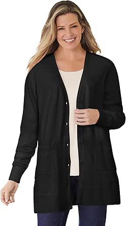 Woman Within Women's Plus Size Perfect Longer-Length Cotton Cardigan