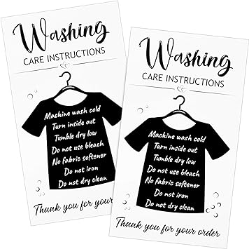 Zonon 100 Pieces Black T-Shirt Washing Instructions Cards Shirt Care Instructions Cards with Shirt Graphic Customer Direction Cards Clothing Package Insert Cards for Small Business Online Shop Owner