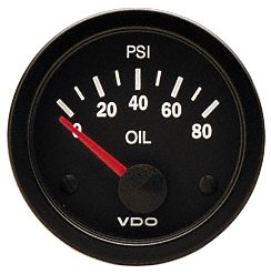 VDO 350104 Vision Style Electrical Oil Pressure Gauge 2 116quot Diameter 80 PSI