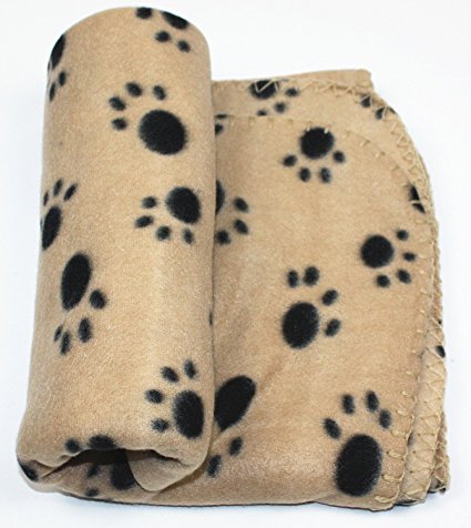 Pet Dog Cat Blanket Mat Bed with Paw Prints (Beige)