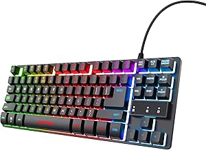 Trust Gaming Tastatur mit TKL-Design GXT 833 Thado - Beleuchtete Tastatur mit Deutsches QWERTZ Layout, Anti-Ghosting, Mehrfarbige LED-Beleuchtung, 12 Media-Tasten, USB Plug & Play, PC/Laptop