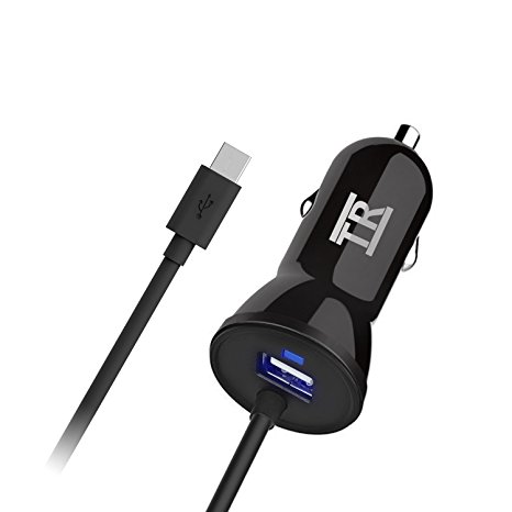 Car Charger,TechRise Dual Rapid USB Car Charger Cigarette Charger with Coiled Micro USB Cable and Smart-Adaptive Rapid Charging Technology (Built-in Safety Protection) for iPhone 7 / 7 Plus/ 6s / 6s Plus / 6 / 6 Plus, iPad Pro / Air 2 / mini 3, Galaxy S6 / S6 Edge and More-Black