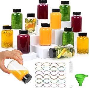 4oz Ginger Shots Bottles 16Pack- Portable Leakproof 4 oz Glass Jars with Lids- Glass Juice Shot Bottles with Caps for Wellness Shot(4 fl. oz, Set of 16)